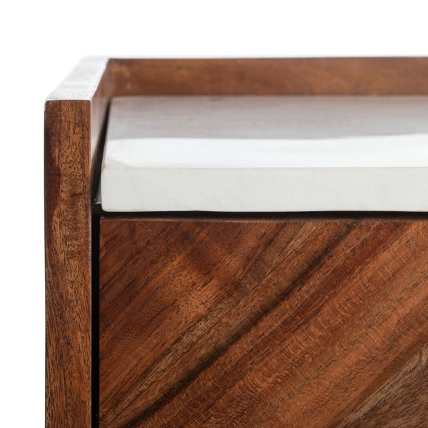 Safavieh Tahseen Parquet Nightstand - Luxurious Acacia Wood Design With Faux Marble Top And Gold Accents Natural NST9004A