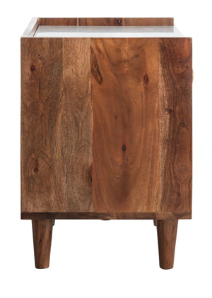 Safavieh Tahseen Parquet Nightstand - Luxurious Acacia Wood Design With Faux Marble Top And Gold Accents Natural NST9004A