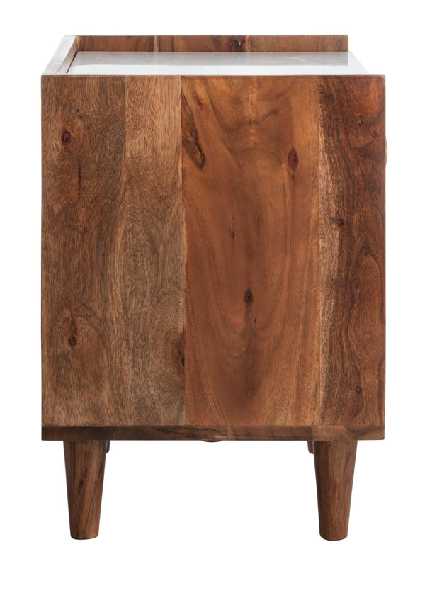 Safavieh Tahseen Parquet Nightstand - Luxurious Acacia Wood Design With Faux Marble Top And Gold Accents Natural NST9004A