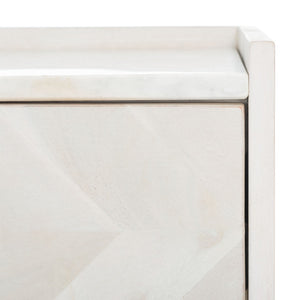 Safavieh Tahseen Parquet Nightstand - Luxurious Acacia Wood Design With Faux Marble Top And Gold Accents White Wash/Silver NST9004B