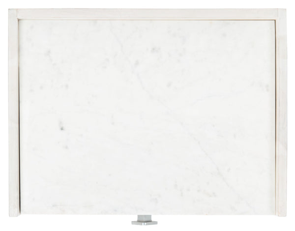 Safavieh Tahseen Parquet Nightstand - Luxurious Acacia Wood Design With Faux Marble Top And Gold Accents White Wash/Silver NST9004B