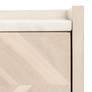 Safavieh Tahseen Parquet Nightstand - Luxurious Acacia Wood Design With Faux Marble Top And Gold Accents White Wash/White/ Brass NST9004C