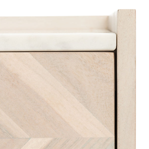 Safavieh Tahseen Parquet Nightstand - Luxurious Acacia Wood Design With Faux Marble Top And Gold Accents White Wash/White/ Brass NST9004C