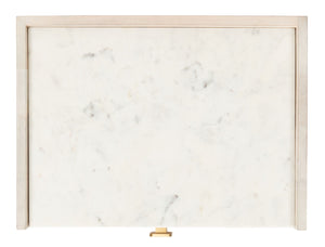 Safavieh Tahseen Parquet Nightstand - Luxurious Acacia Wood Design With Faux Marble Top And Gold Accents White Wash/White/ Brass NST9004C