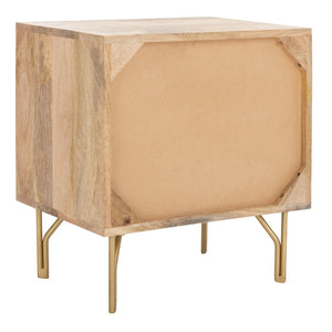 Safavieh Lily Scandinavian-Inspired Nightstand With Drawer & Open Shelf - Elegant Mango Wood & Brass Accents NST9006A