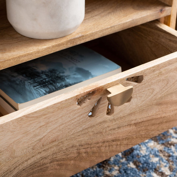 Safavieh Lily Scandinavian-Inspired Nightstand With Drawer & Open Shelf - Elegant Mango Wood & Brass Accents NST9006A