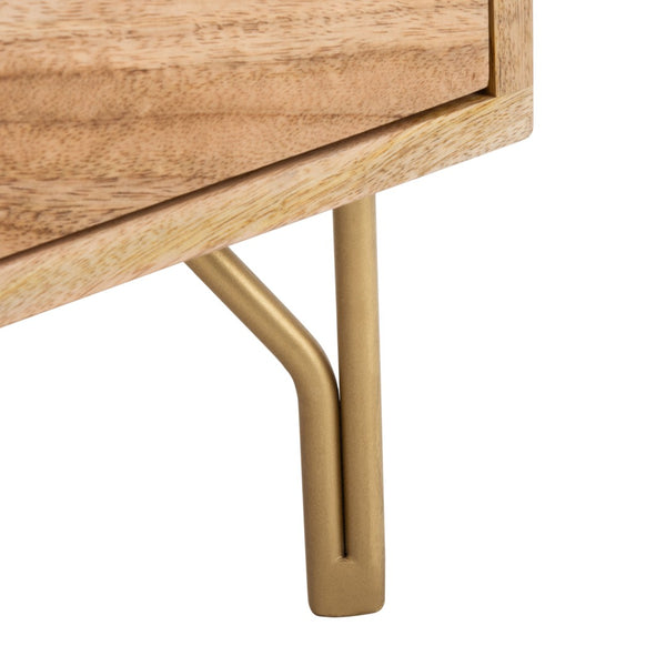 Safavieh Lily Scandinavian-Inspired Nightstand With Drawer & Open Shelf - Elegant Mango Wood & Brass Accents NST9006A