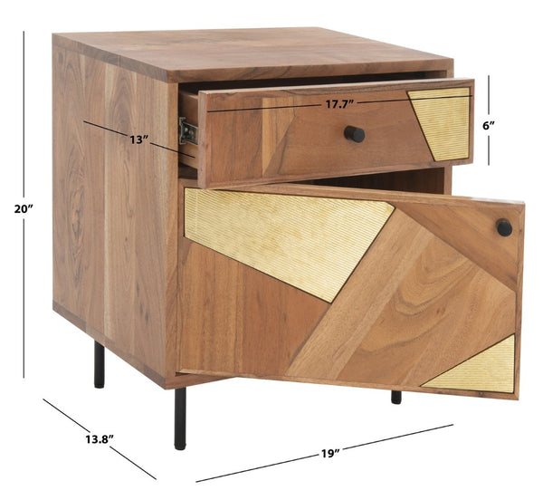 Safavieh Ballard Rustic 1 Drawer Nightstand With Gold Brass Accents - Stylish Storage For Any Bedroom Decor NST9009A