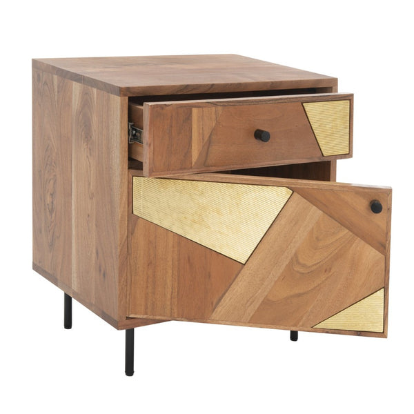 Safavieh Ballard Rustic 1 Drawer Nightstand With Gold Brass Accents - Stylish Storage For Any Bedroom Decor NST9009A