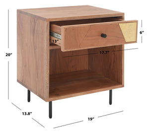 Safavieh Benford 1 Drawer Nightstand - Rustic Modern Acacia Wood With Gold Accents For Chic Bedroom Style NST9010A