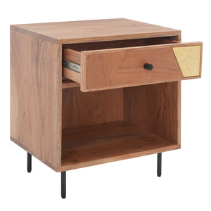 Safavieh Benford 1 Drawer Nightstand - Rustic Modern Acacia Wood With Gold Accents For Chic Bedroom Style NST9010A