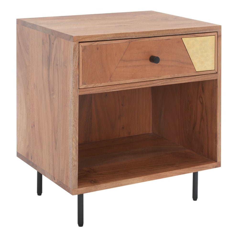 Safavieh Benford 1 Drawer Nightstand - Rustic Modern Acacia Wood With Gold Accents For Chic Bedroom Style NST9010A