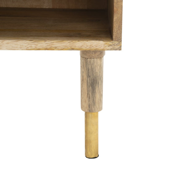 Safavieh Taft Elegant Mango Wood Nightstand With Brass Inlay & Open Shelf - Modern Bedroom Storage Solution NST9012A