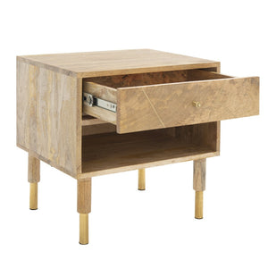 Safavieh Taft Elegant Mango Wood Nightstand With Brass Inlay & Open Shelf - Modern Bedroom Storage Solution NST9012A