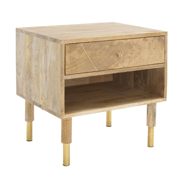Safavieh Taft Elegant Mango Wood Nightstand With Brass Inlay & Open Shelf - Modern Bedroom Storage Solution NST9012A
