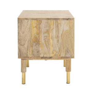 Safavieh Taft Elegant Mango Wood Nightstand With Brass Inlay & Open Shelf - Modern Bedroom Storage Solution NST9012A