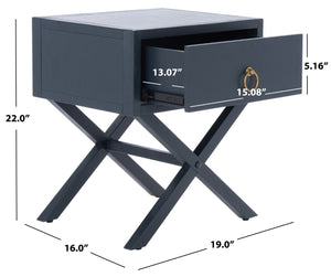 Safavieh Sadie One-Drawer Nightstand - Chic Campaign Design With Gold Accents For Stylish Bedroom Storage Navy NST9200A