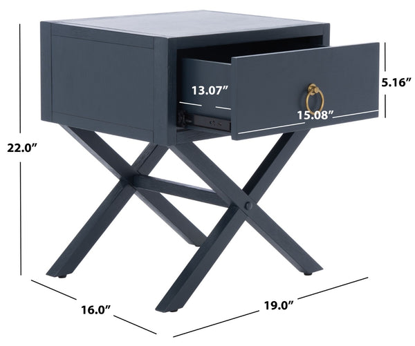 Safavieh Sadie One-Drawer Nightstand - Chic Campaign Design With Gold Accents For Stylish Bedroom Storage Navy NST9200A
