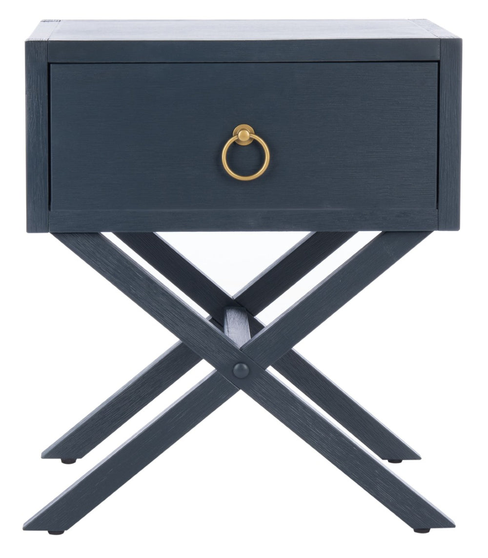 Safavieh Sadie One-Drawer Nightstand - Chic Campaign Design With Gold Accents For Stylish Bedroom Storage Navy NST9200A