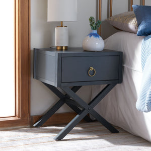Safavieh Sadie One-Drawer Nightstand - Chic Campaign Design With Gold Accents For Stylish Bedroom Storage Navy NST9200A