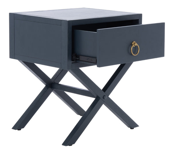 Safavieh Sadie One-Drawer Nightstand - Chic Campaign Design With Gold Accents For Stylish Bedroom Storage Navy NST9200A