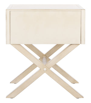 Safavieh Sadie One-Drawer Nightstand - Chic Campaign Design With Gold Accents For Stylish Bedroom Storage Antique White NST9200B