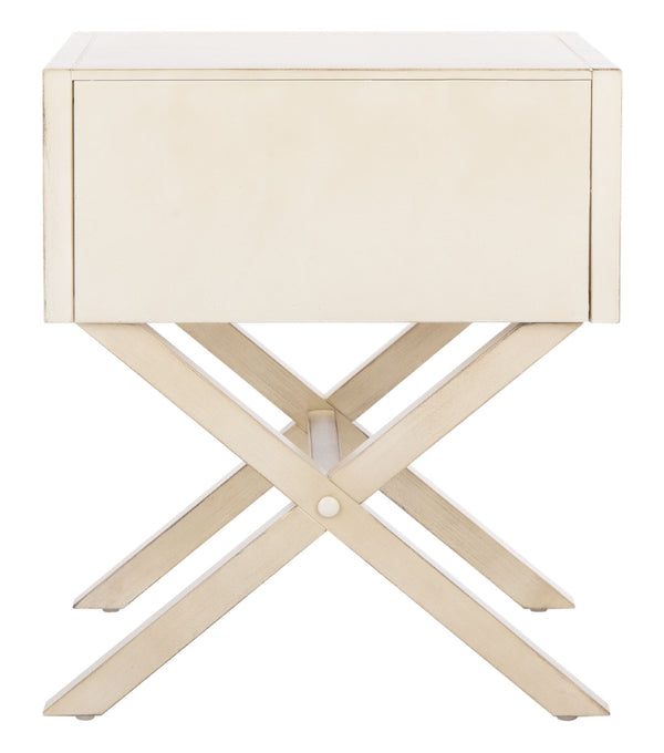 Safavieh Sadie One-Drawer Nightstand - Chic Campaign Design With Gold Accents For Stylish Bedroom Storage Antique White NST9200B