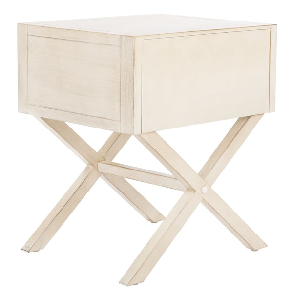 Safavieh Sadie One-Drawer Nightstand - Chic Campaign Design With Gold Accents For Stylish Bedroom Storage Antique White NST9200B
