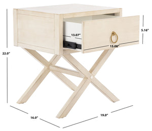 Safavieh Sadie One-Drawer Nightstand - Chic Campaign Design With Gold Accents For Stylish Bedroom Storage Antique White NST9200B