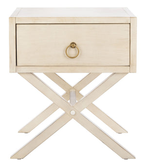 Safavieh Sadie One-Drawer Nightstand - Chic Campaign Design With Gold Accents For Stylish Bedroom Storage Antique White NST9200B
