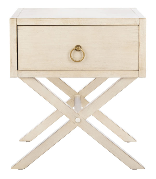 Safavieh Sadie One-Drawer Nightstand - Chic Campaign Design With Gold Accents For Stylish Bedroom Storage Antique White NST9200B