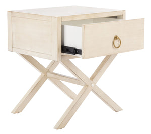 Safavieh Sadie One-Drawer Nightstand - Chic Campaign Design With Gold Accents For Stylish Bedroom Storage Antique White NST9200B