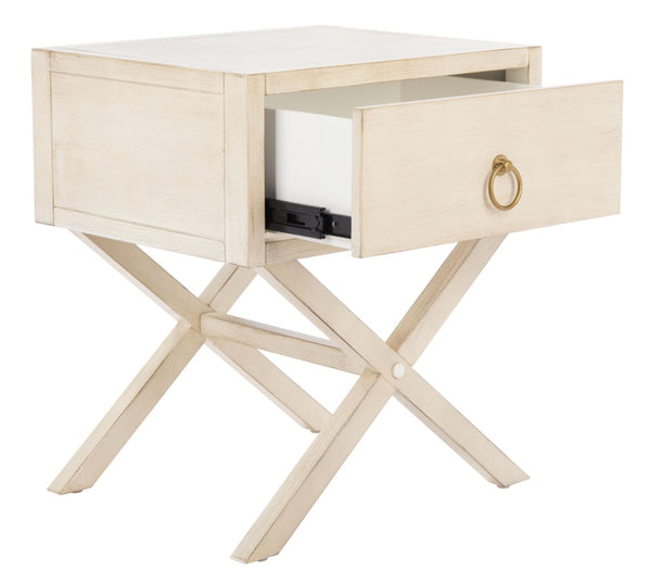 Safavieh Sadie One-Drawer Nightstand - Chic Campaign Design With Gold Accents For Stylish Bedroom Storage Antique White NST9200B