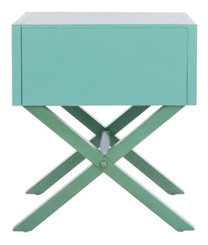 Safavieh Sadie One-Drawer Nightstand - Chic Campaign Design With Gold Accents For Stylish Bedroom Storage Turquoise NST9200C