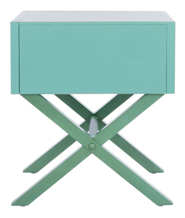 Safavieh Sadie One-Drawer Nightstand - Chic Campaign Design With Gold Accents For Stylish Bedroom Storage Turquoise NST9200C
