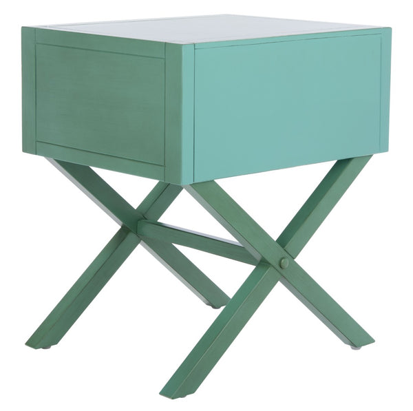 Safavieh Sadie One-Drawer Nightstand - Chic Campaign Design With Gold Accents For Stylish Bedroom Storage Turquoise NST9200C