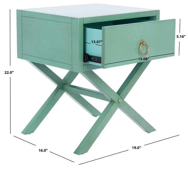 Safavieh Sadie One-Drawer Nightstand - Chic Campaign Design With Gold Accents For Stylish Bedroom Storage Turquoise NST9200C