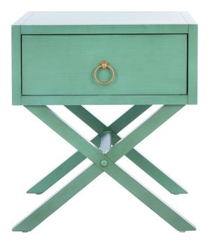 Safavieh Sadie One-Drawer Nightstand - Chic Campaign Design With Gold Accents For Stylish Bedroom Storage Turquoise NST9200C