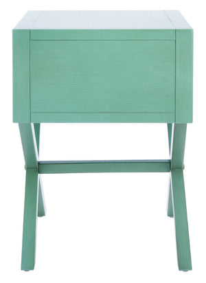 Safavieh Sadie One-Drawer Nightstand - Chic Campaign Design With Gold Accents For Stylish Bedroom Storage Turquoise NST9200C