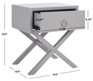 Safavieh Sadie One-Drawer Nightstand - Chic Campaign Design With Gold Accents For Stylish Bedroom Storage Grey NST9200D