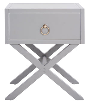 Safavieh Sadie One-Drawer Nightstand - Chic Campaign Design With Gold Accents For Stylish Bedroom Storage Grey NST9200D