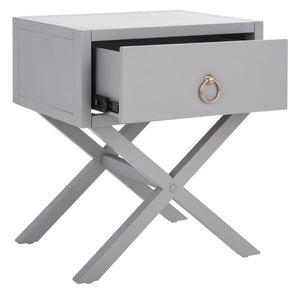 Safavieh Sadie One-Drawer Nightstand - Chic Campaign Design With Gold Accents For Stylish Bedroom Storage Grey NST9200D
