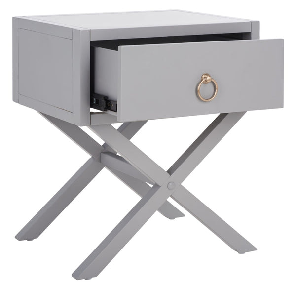 Safavieh Sadie One-Drawer Nightstand - Chic Campaign Design With Gold Accents For Stylish Bedroom Storage Grey NST9200D