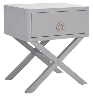 Safavieh Sadie One-Drawer Nightstand - Chic Campaign Design With Gold Accents For Stylish Bedroom Storage Grey NST9200D