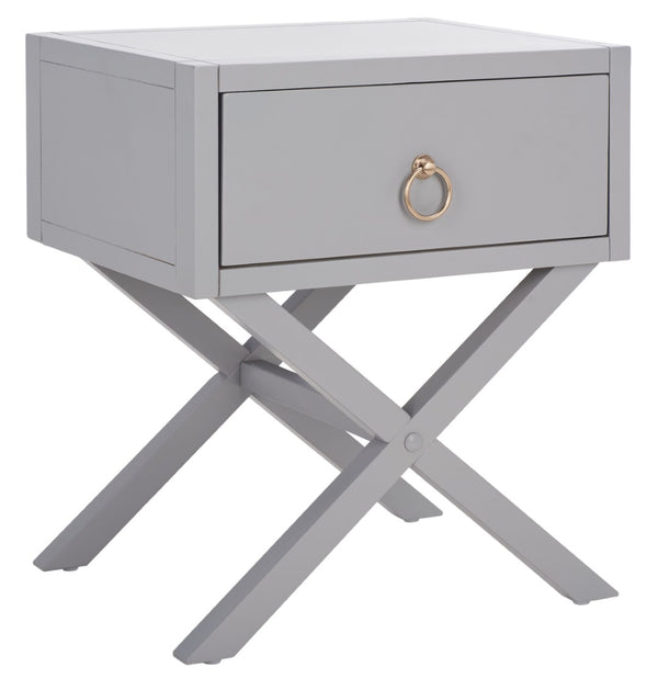 Safavieh Sadie One-Drawer Nightstand - Chic Campaign Design With Gold Accents For Stylish Bedroom Storage Grey NST9200D