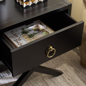Safavieh Sadie One-Drawer Nightstand - Chic Campaign Design With Gold Accents For Stylish Bedroom Storage Black NST9200E