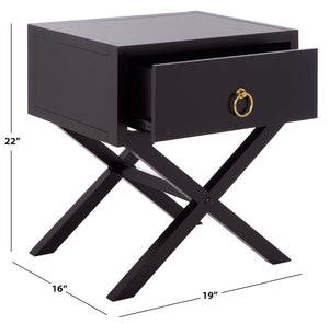 Safavieh Sadie One-Drawer Nightstand - Chic Campaign Design With Gold Accents For Stylish Bedroom Storage Black NST9200E