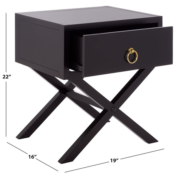 Safavieh Sadie One-Drawer Nightstand - Chic Campaign Design With Gold Accents For Stylish Bedroom Storage Black NST9200E