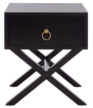Safavieh Sadie One-Drawer Nightstand - Chic Campaign Design With Gold Accents For Stylish Bedroom Storage Black NST9200E