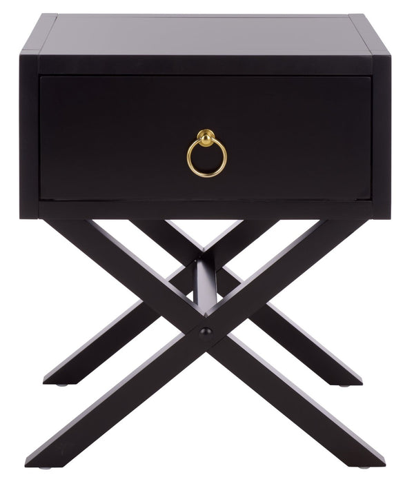 Safavieh Sadie One-Drawer Nightstand - Chic Campaign Design With Gold Accents For Stylish Bedroom Storage Black NST9200E